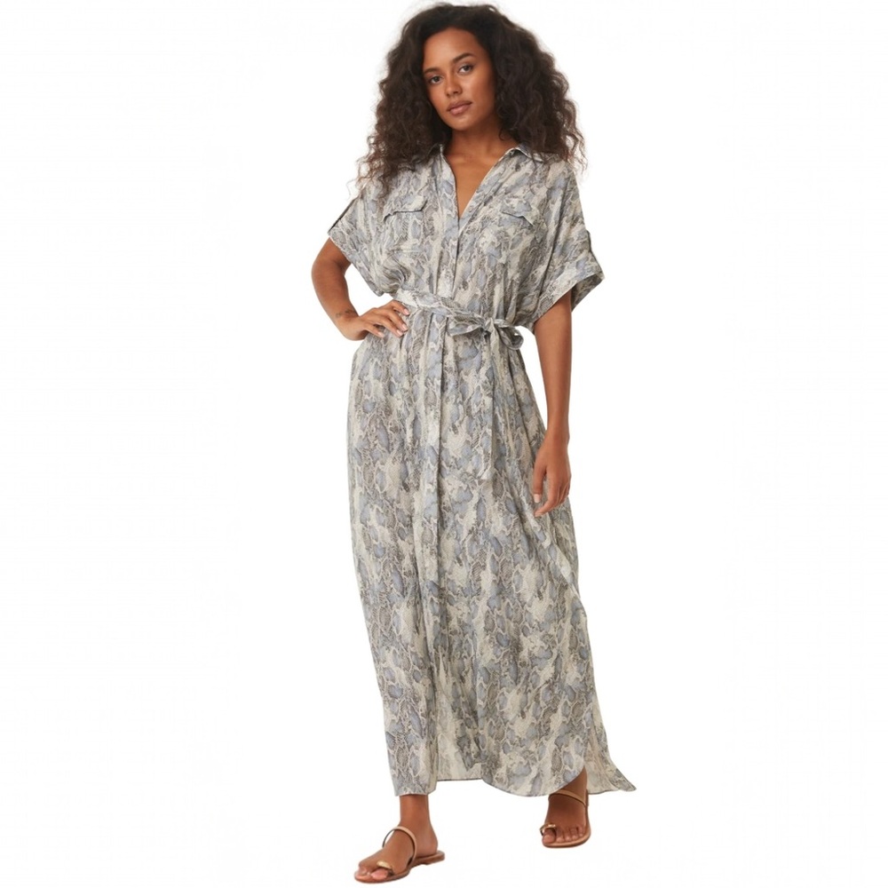 NWT MISA LOS ANGELES Lou Tie-Belted Maxi Shirt Dress Spring Python M